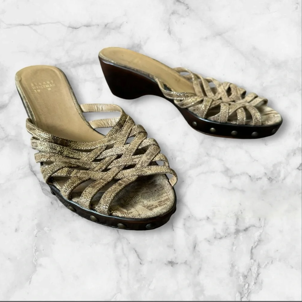 STUART WEITZMAN Sandals braided platform Wedge 10 M gold Summer